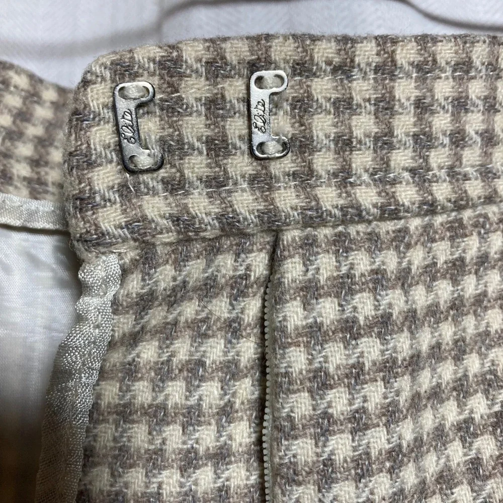 Evan-Picone Petites Vintage Wool Houndstooth Pencil Skirt Tan Cream Size 14P USA